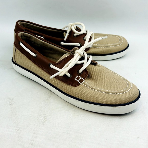 Polo Ralph Lauren Sander Boat Shoe Boys 7 Tan Canvas Oxford Embroidered Pony‎ - Picture 1 of 16